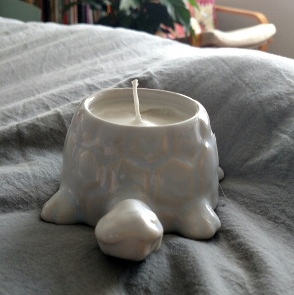 Homemade Candle in Ceramic Pale Blue Turtle - Picture 2 of 4